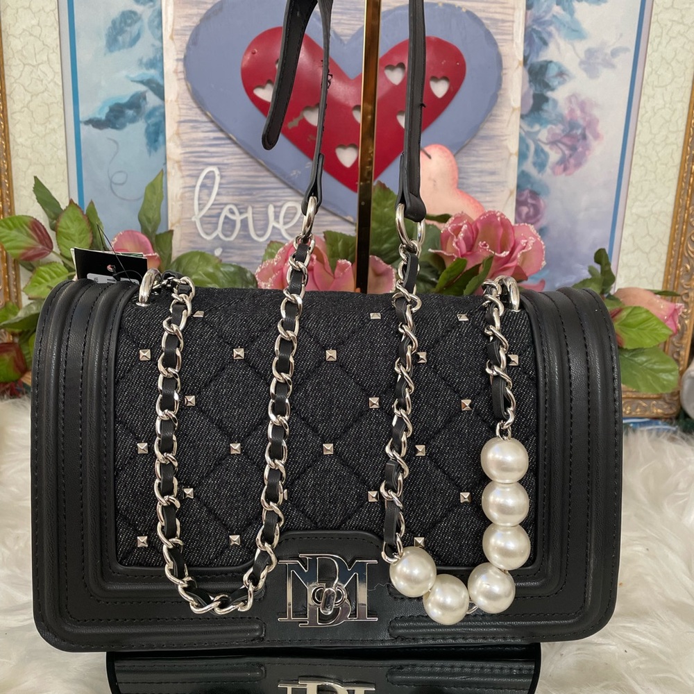 Badgley Mischka Denim Diamond Quilted Crossbody